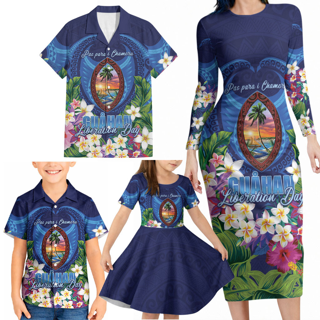 Guam Liberation Day Family Matching Long Sleeve Bodycon Dress and Hawaiian Shirt Pas Para I Chamoru LT05 - Polynesian Pride