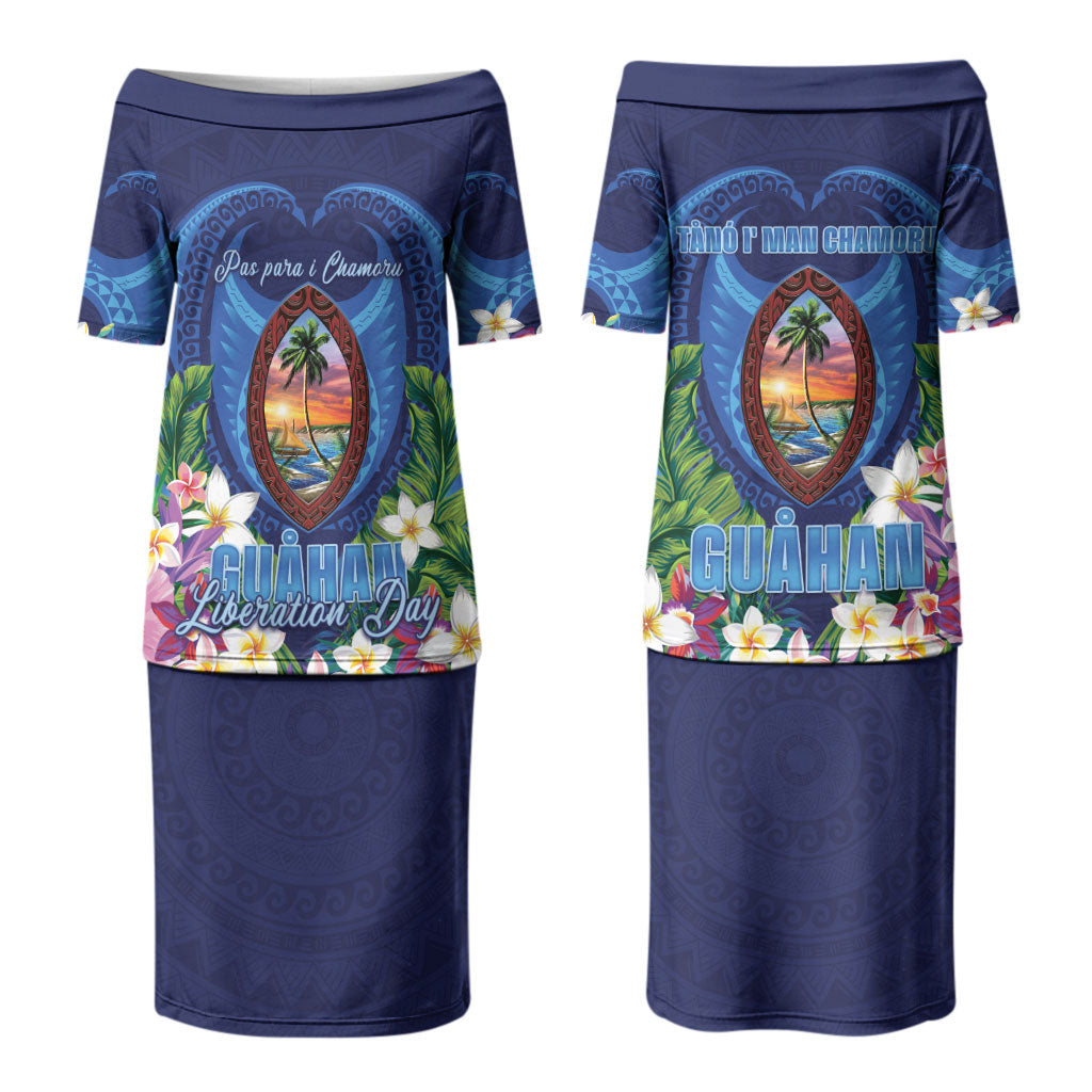 Guam Liberation Day Family Matching Puletasi and Hawaiian Shirt Pas Para I Chamoru LT05 Mom's Dress Navy - Polynesian Pride