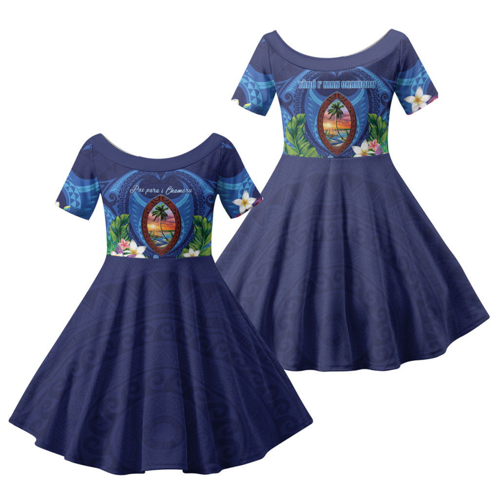 Guam Liberation Day Family Matching Puletasi and Hawaiian Shirt Pas Para I Chamoru LT05 Daughter's Dress Navy - Polynesian Pride