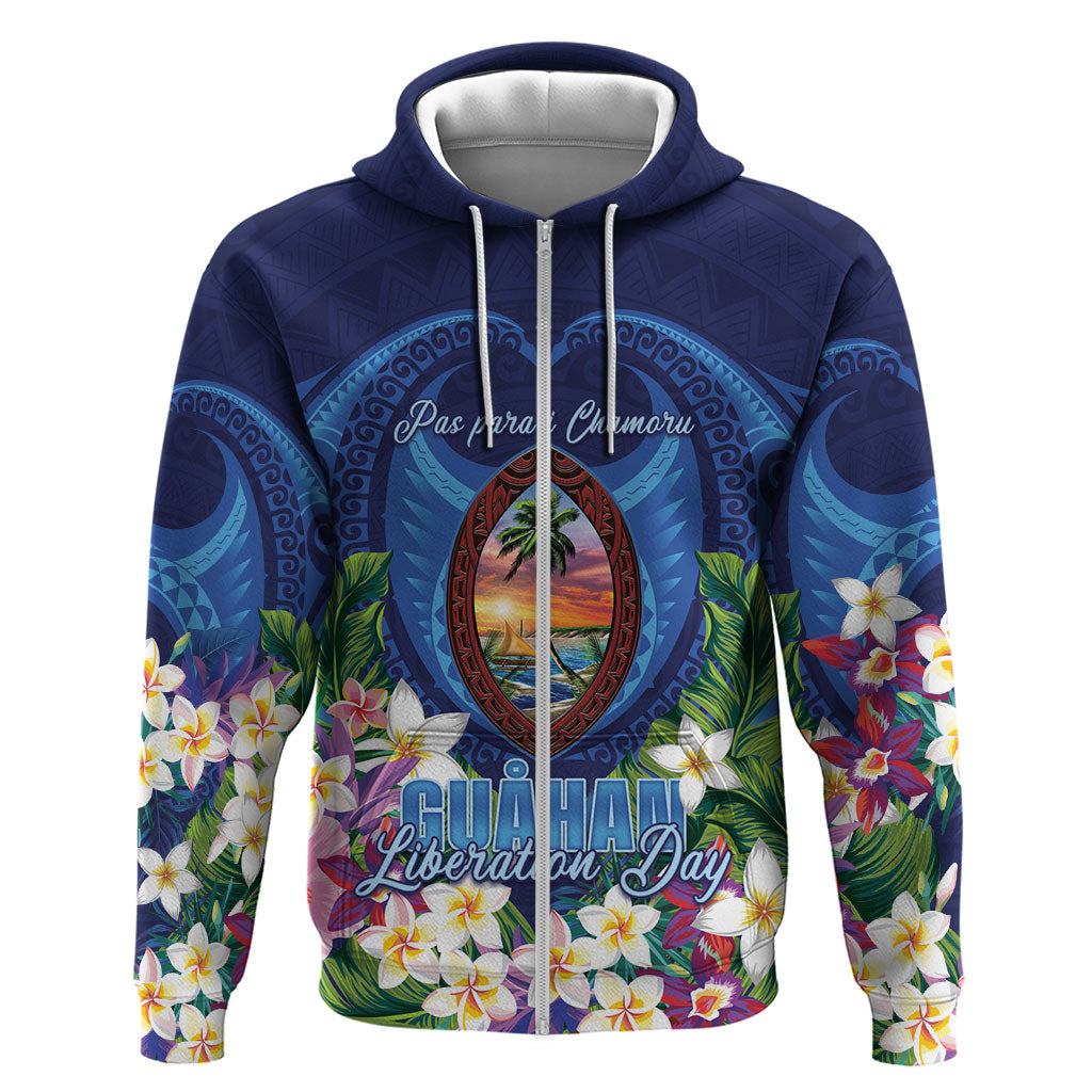 Guam Liberation Day Hoodie Pas Para I Chamoru LT05 Zip Hoodie Navy - Polynesian Pride