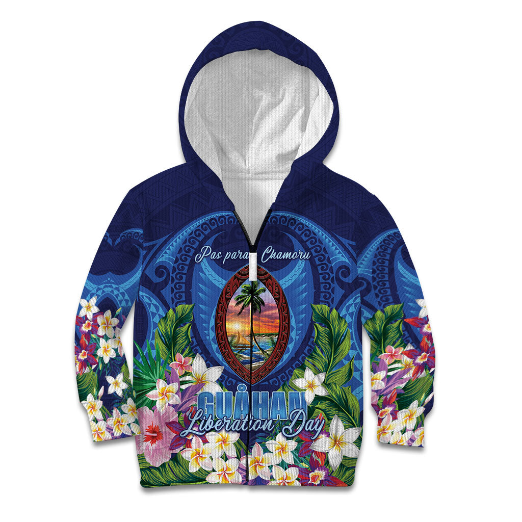Guam Liberation Day Kid Hoodie Pas Para I Chamoru LT05 Zip Hoodie Navy - Polynesian Pride