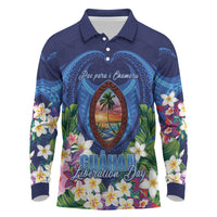 Guam Liberation Day Long Sleeve Polo Shirt Pas Para I Chamoru LT05 Navy - Polynesian Pride