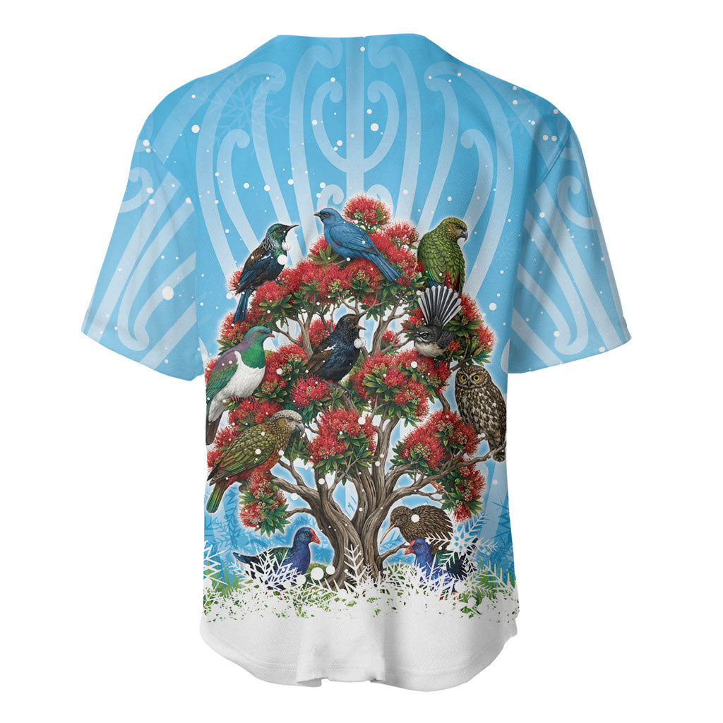New Zealand Birds Christmas Baseball Jersey Pohutukawa Xmas Tree LT05 - Polynesian Pride