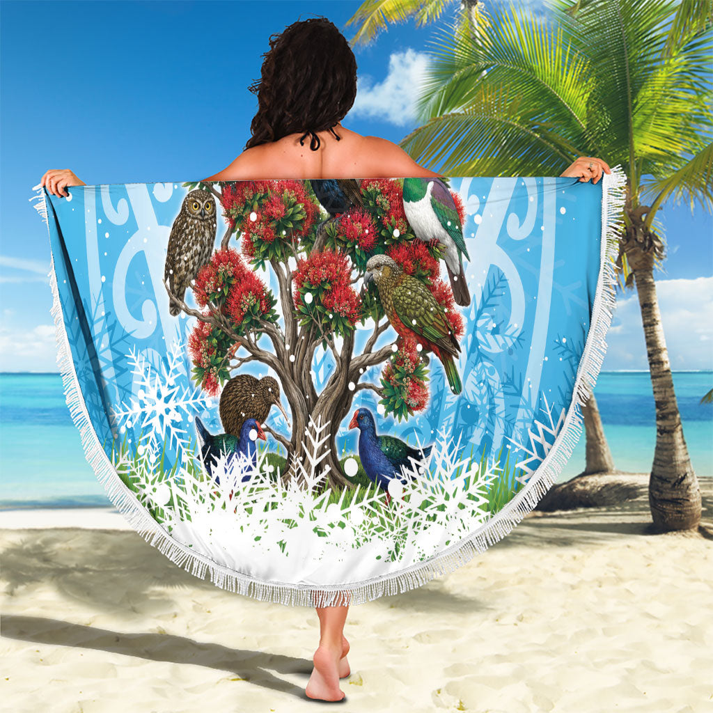 New Zealand Birds Christmas Beach Blanket Pohutukawa Xmas Tree LT05 - Polynesian Pride