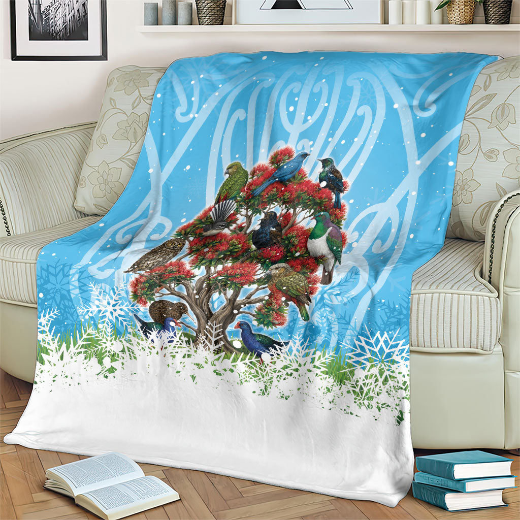 New Zealand Birds Christmas Blanket Pohutukawa Xmas Tree LT05 - Polynesian Pride