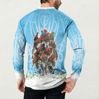 New Zealand Birds Christmas Button Sweatshirt Pohutukawa Xmas Tree LT05 - Polynesian Pride