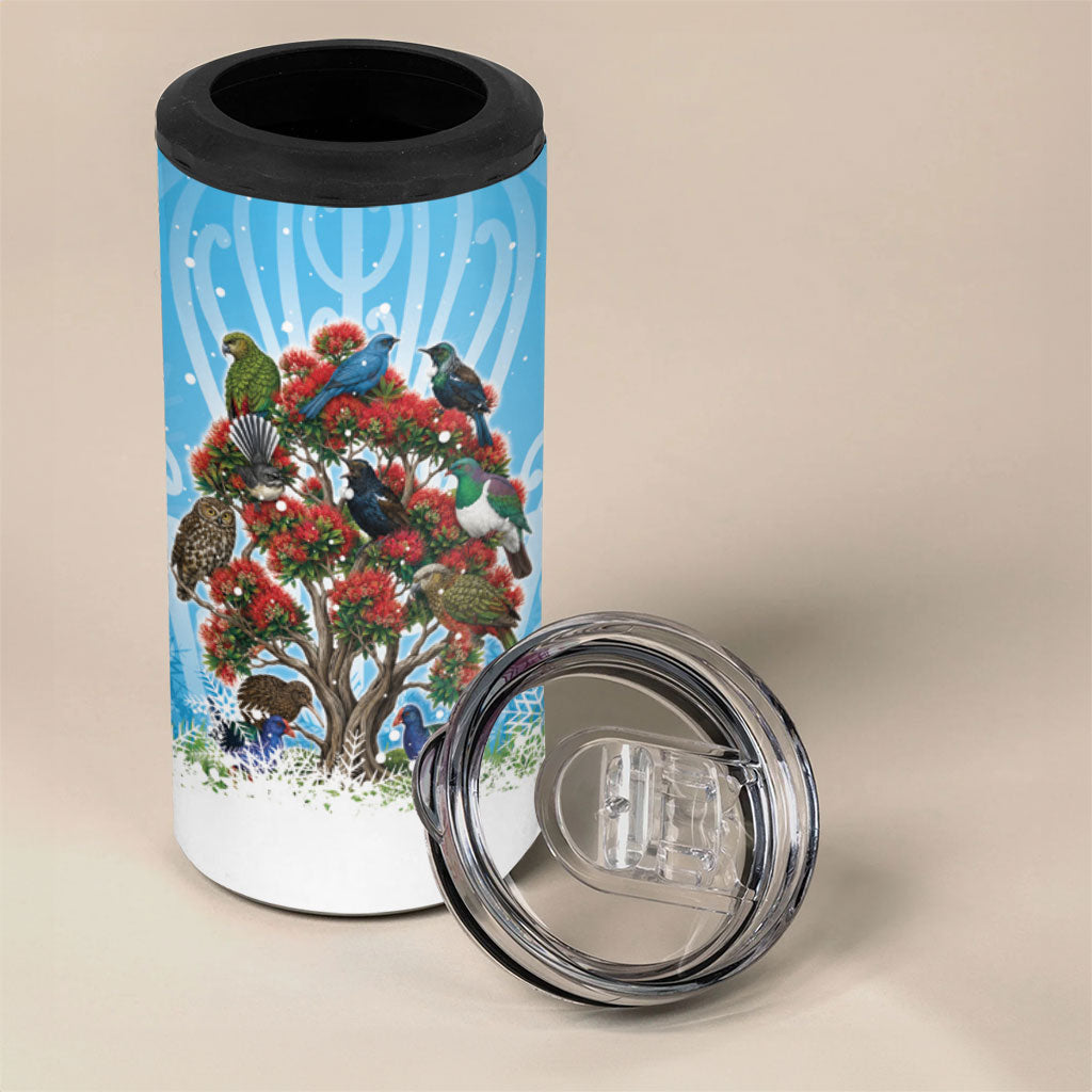 New Zealand Birds Christmas 4 in 1 Can Cooler Tumbler Pohutukawa Xmas Tree LT05 - Polynesian Pride