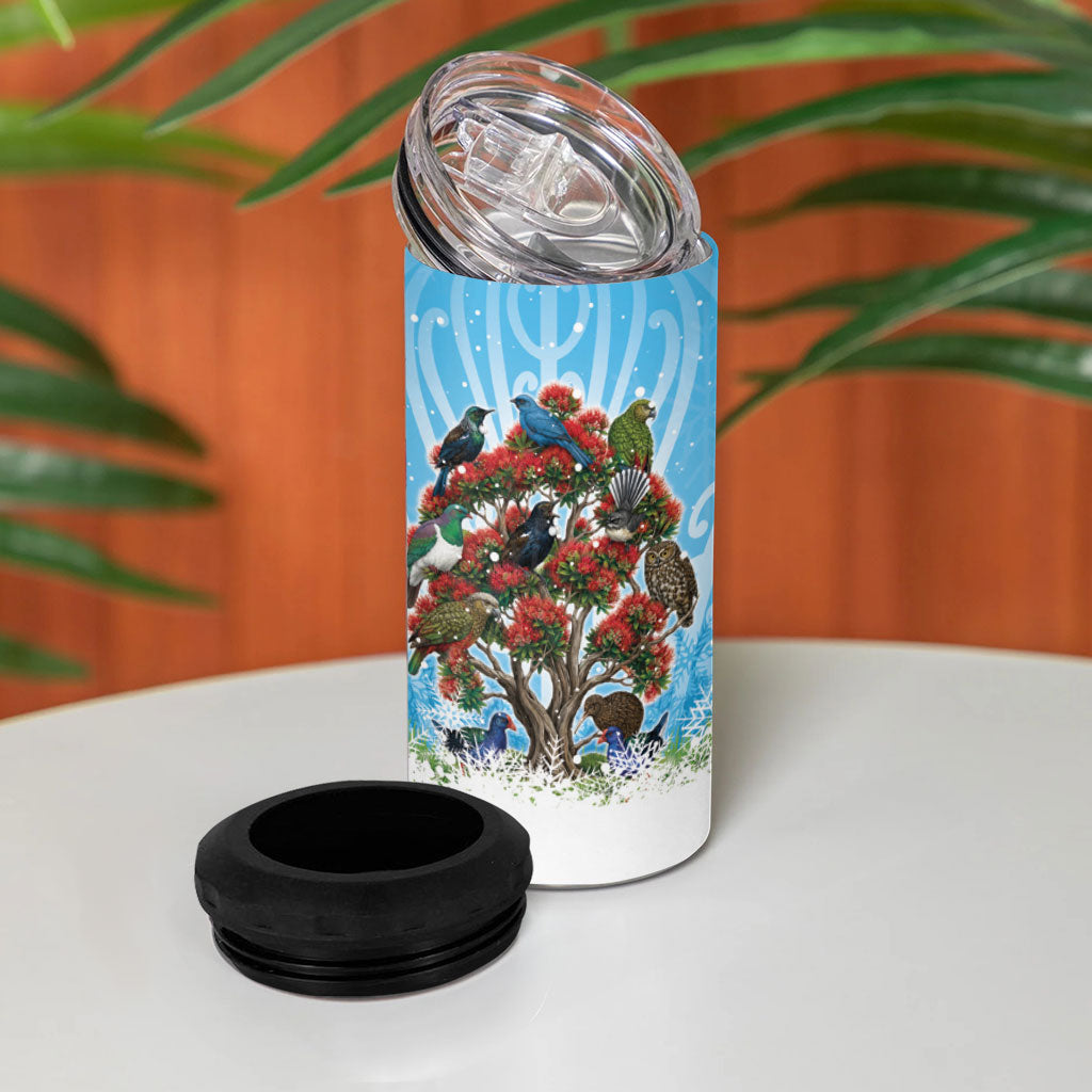 New Zealand Birds Christmas 4 in 1 Can Cooler Tumbler Pohutukawa Xmas Tree LT05 - Polynesian Pride