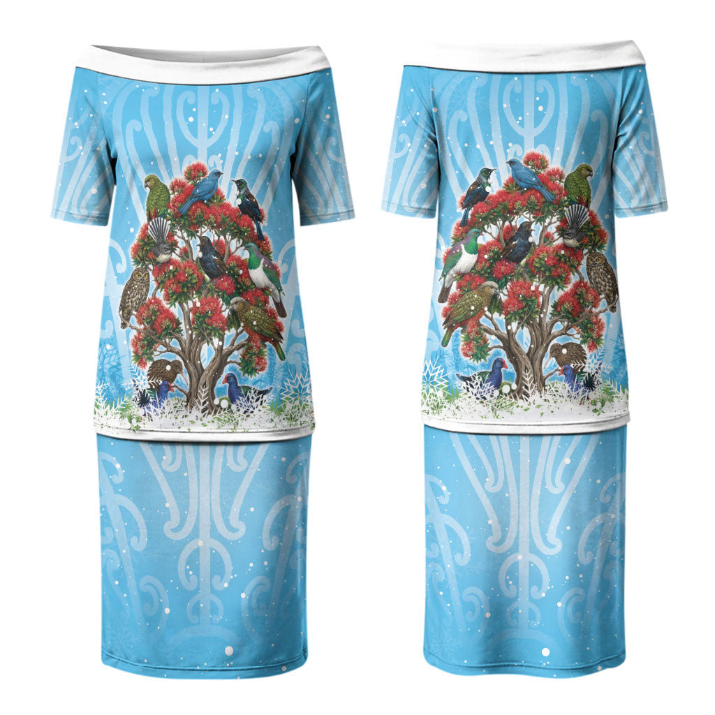 New Zealand Birds Christmas Couples Matching Puletasi and Hawaiian Shirt Pohutukawa Xmas Tree LT05 - Polynesian Pride