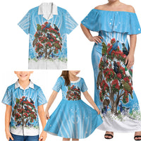 New Zealand Birds Christmas Family Matching Off Shoulder Maxi Dress and Hawaiian Shirt Pohutukawa Xmas Tree LT05 - Polynesian Pride
