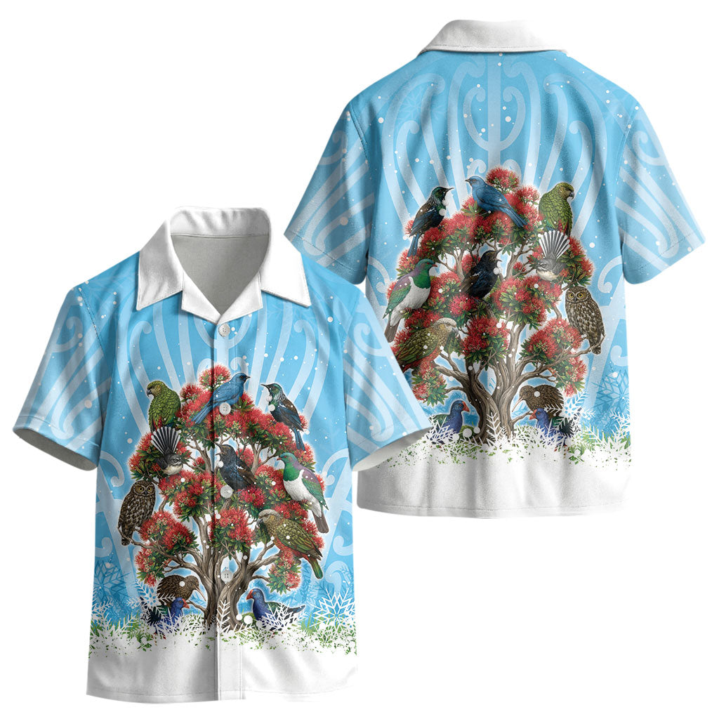 New Zealand Birds Christmas Kid Hawaiian Shirt Pohutukawa Xmas Tree LT05 - Polynesian Pride