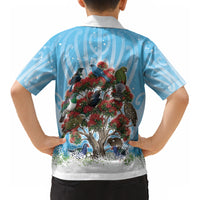 New Zealand Birds Christmas Kid Hawaiian Shirt Pohutukawa Xmas Tree LT05 - Polynesian Pride