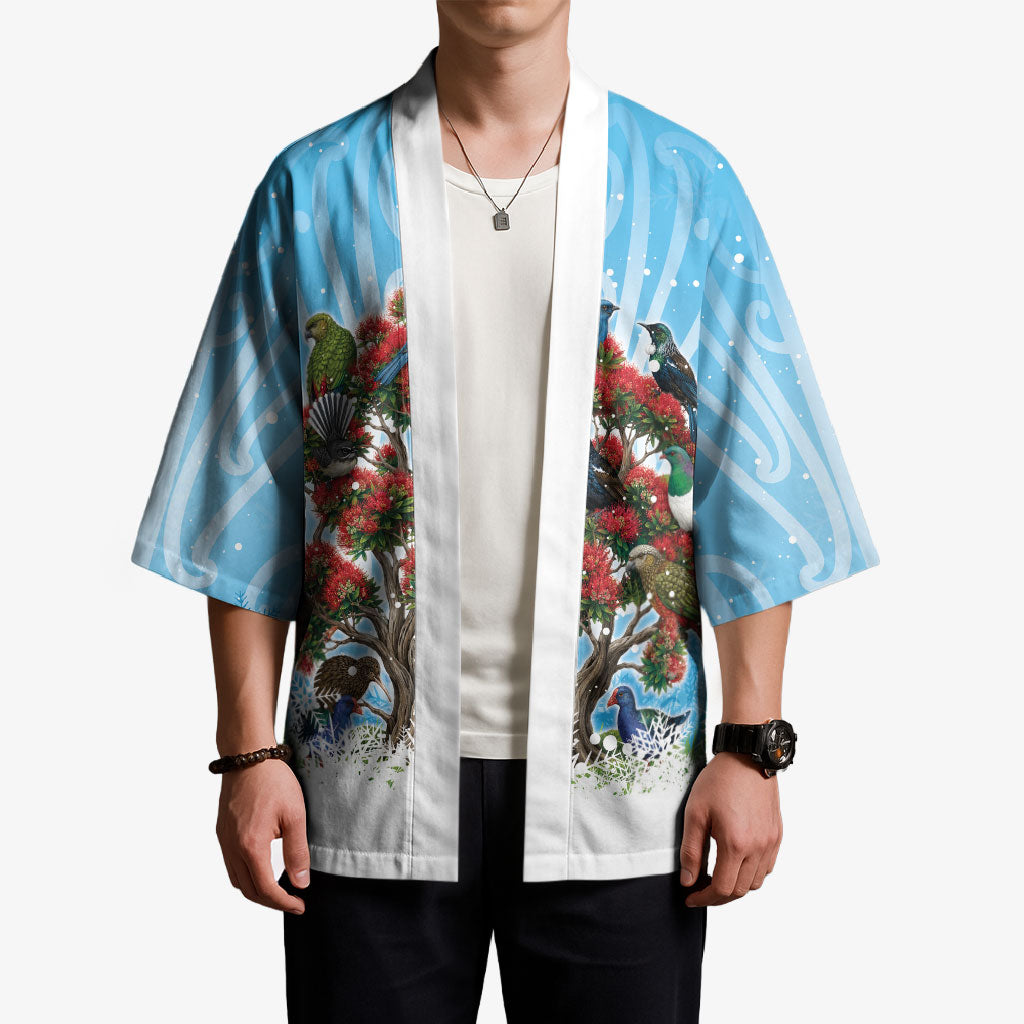 New Zealand Birds Christmas Kimono Pohutukawa Xmas Tree LT05 - Polynesian Pride