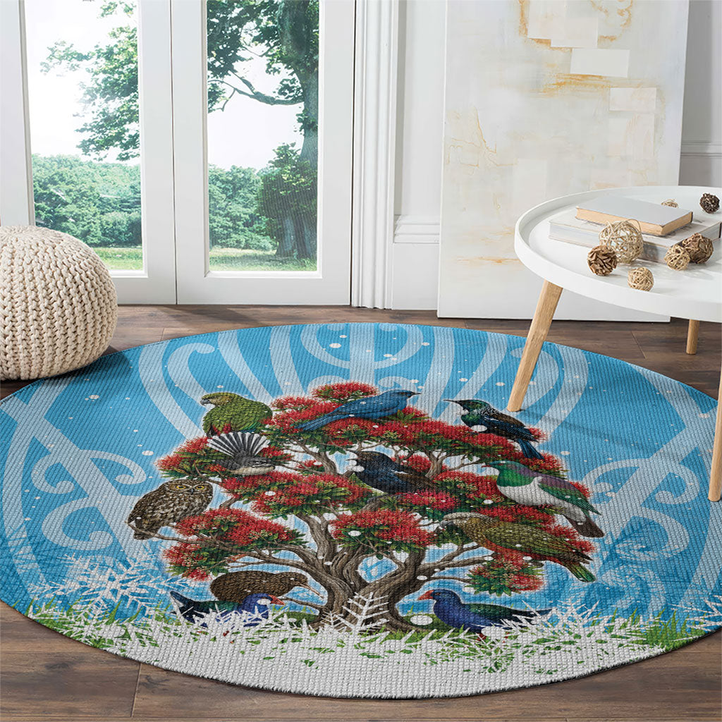 New Zealand Birds Christmas Round Carpet Pohutukawa Xmas Tree LT05 - Polynesian Pride