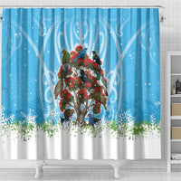 New Zealand Birds Christmas Shower Curtain Pohutukawa Xmas Tree LT05 - Polynesian Pride