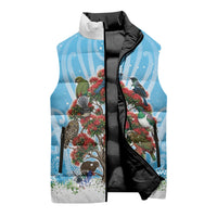 New Zealand Birds Christmas Sleeveless Puffer Jacket Pohutukawa Xmas Tree LT05 - Polynesian Pride