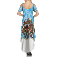 New Zealand Birds Christmas Summer Maxi Dress Pohutukawa Xmas Tree LT05 - Polynesian Pride