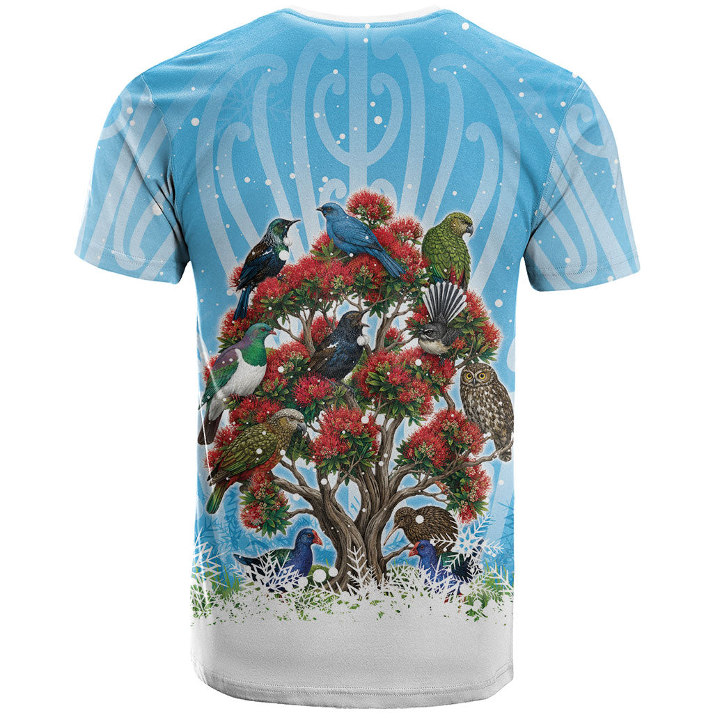 New Zealand Birds Christmas T Shirt Pohutukawa Xmas Tree LT05 - Polynesian Pride