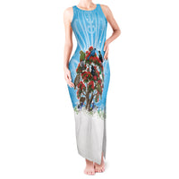 New Zealand Birds Christmas Tank Maxi Dress Pohutukawa Xmas Tree LT05 Women Blue - Polynesian Pride