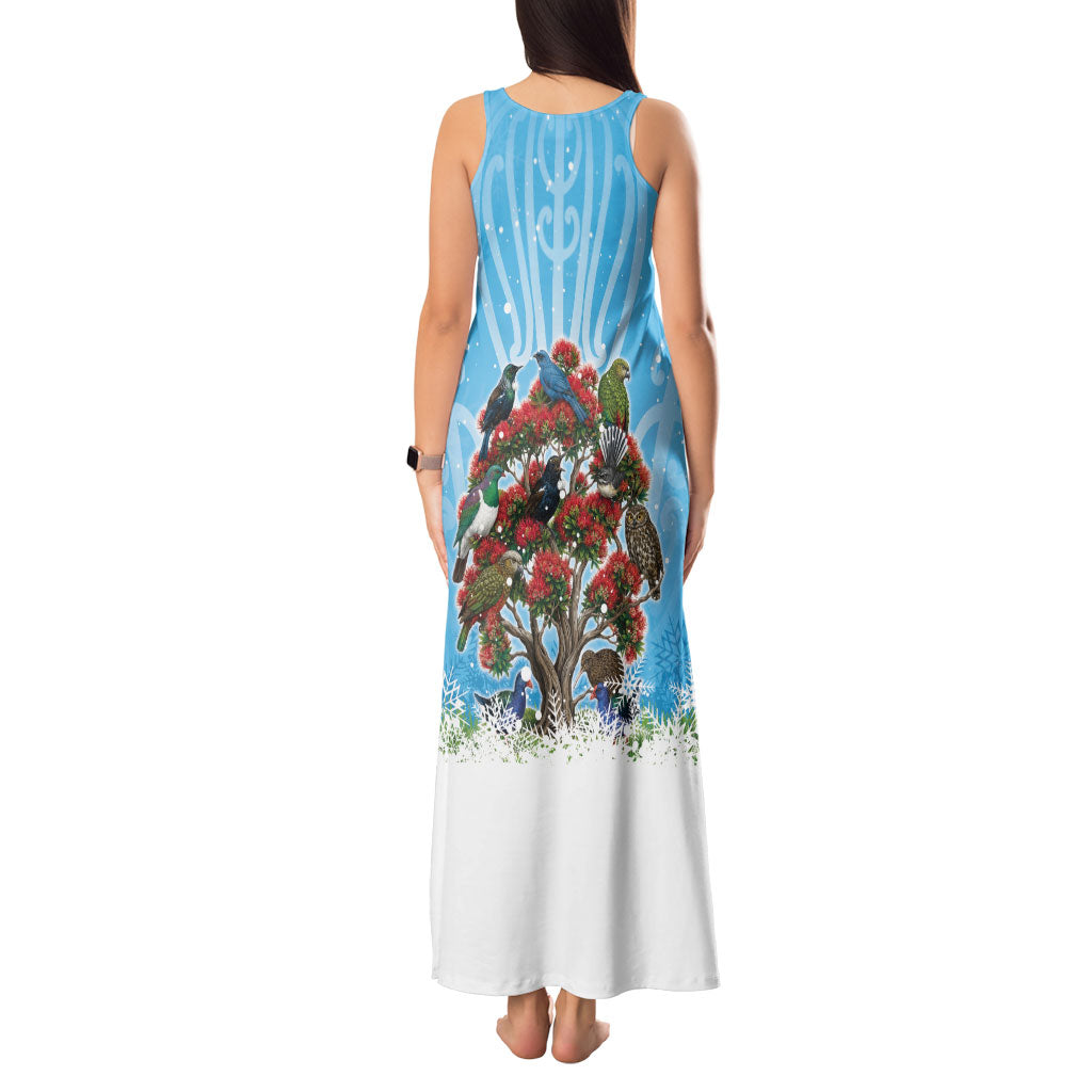 New Zealand Birds Christmas Tank Maxi Dress Pohutukawa Xmas Tree LT05 - Polynesian Pride