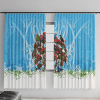 New Zealand Birds Christmas Window Curtain Pohutukawa Xmas Tree LT05 With Hooks Blue - Polynesian Pride
