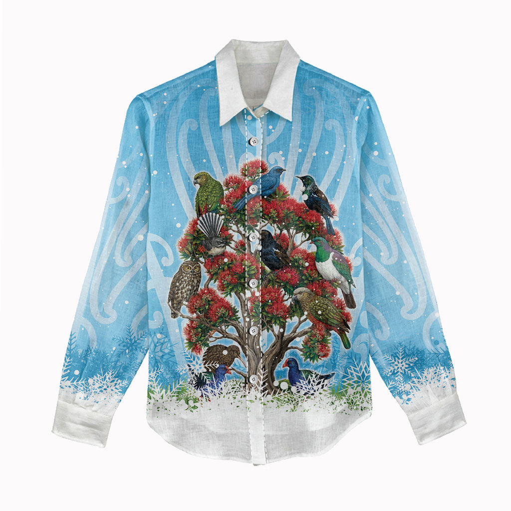New Zealand Birds Christmas Women Casual Shirt Pohutukawa Xmas Tree LT05 - Polynesian Pride