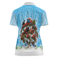 New Zealand Birds Christmas Women Polo Shirt Pohutukawa Xmas Tree LT05 - Polynesian Pride