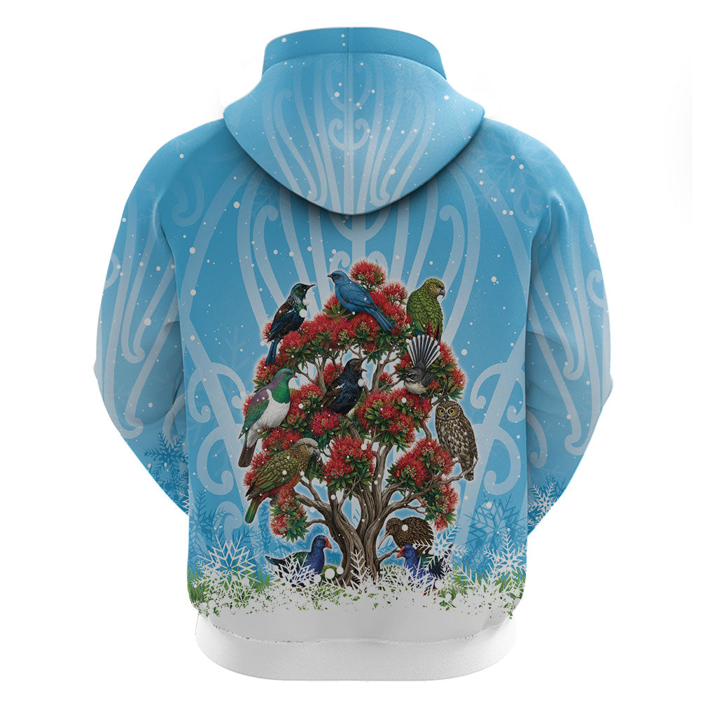 New Zealand Birds Christmas Zip Hoodie Pohutukawa Xmas Tree LT05 - Polynesian Pride