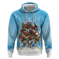 New Zealand Birds Christmas Zip Hoodie Pohutukawa Xmas Tree LT05 Pullover Hoodie Blue - Polynesian Pride