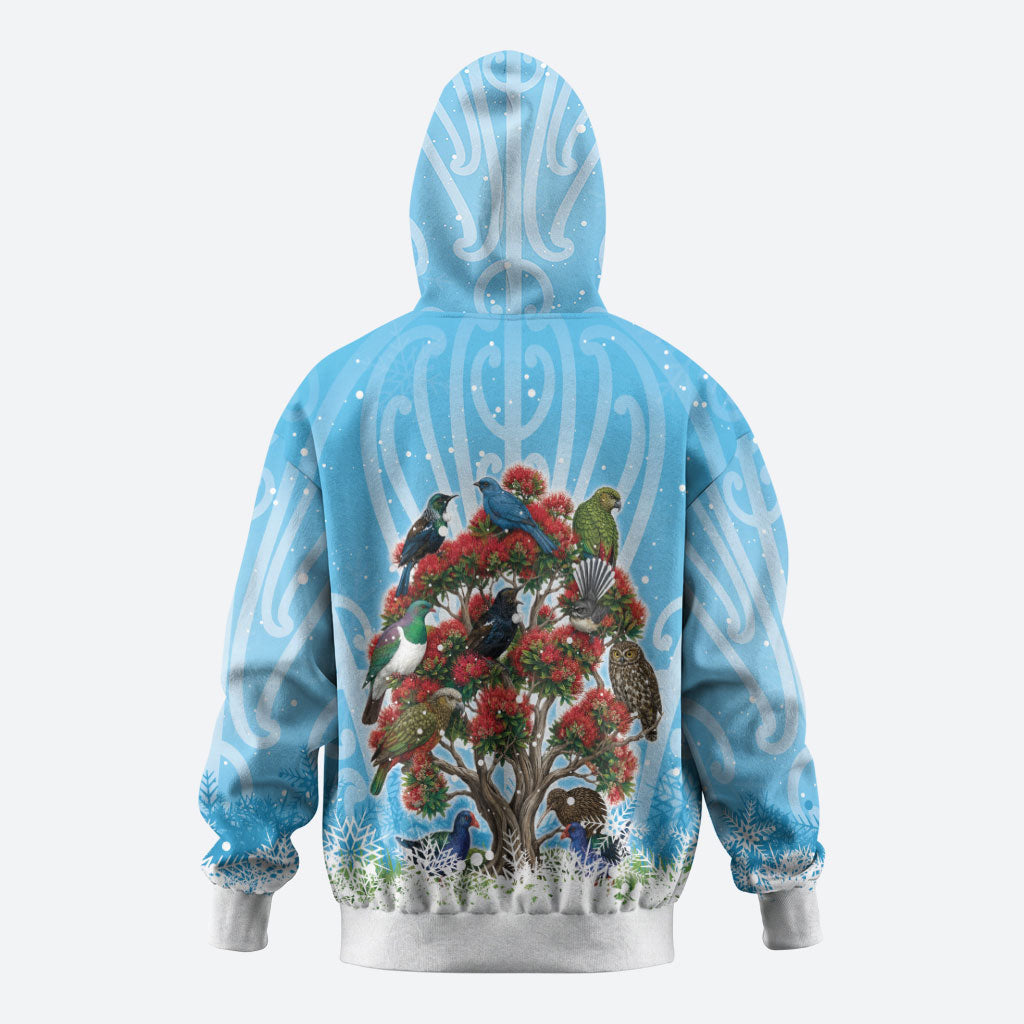 New Zealand Birds Christmas Zip Hoodie Pohutukawa Xmas Tree LT05 - Polynesian Pride