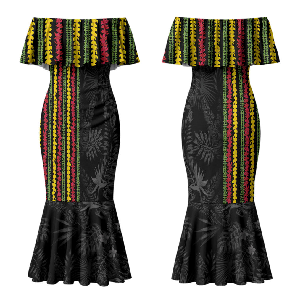 Hawaii Lei Kanaka Maoli Flag Couples Matching Mermaid Dress and Hawaiian Shirt Tropical Vibes LT05 - Polynesian Pride