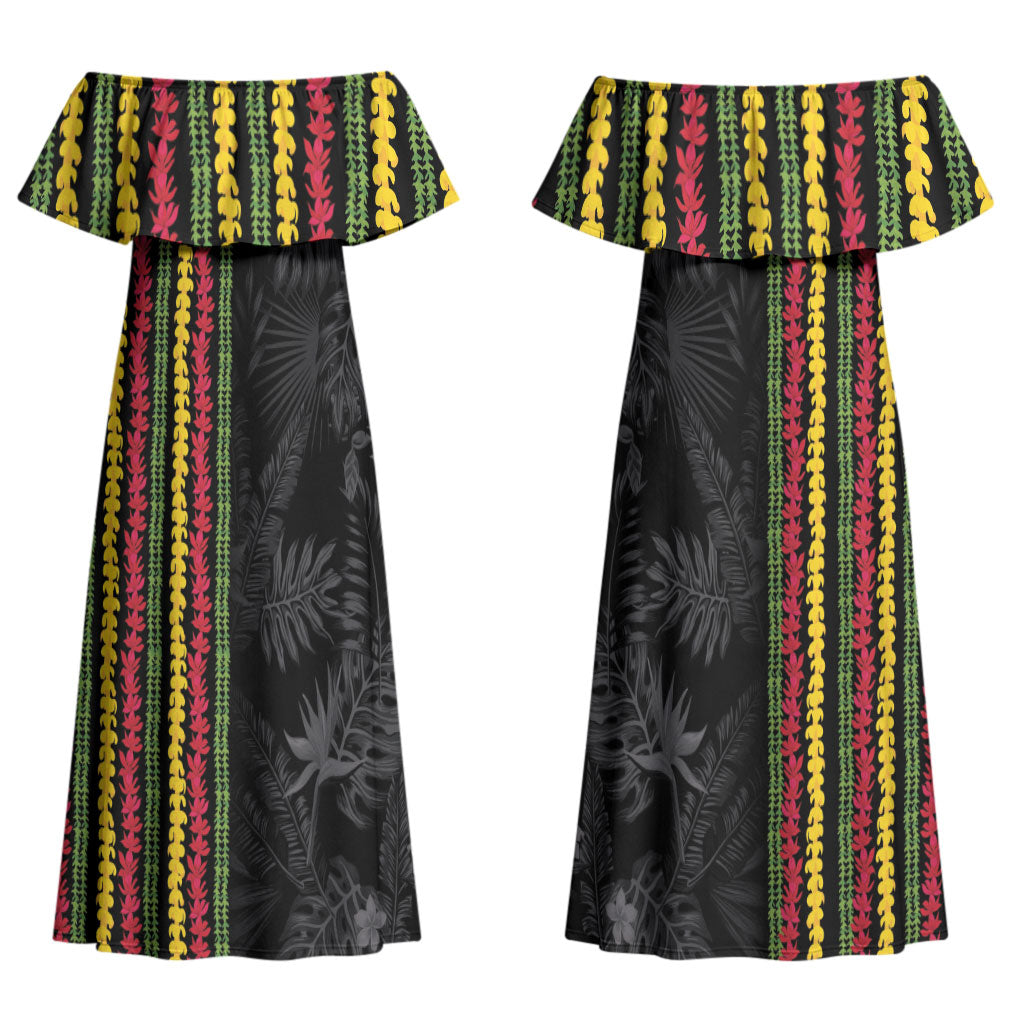 Hawaii Lei Kanaka Maoli Flag Couples Matching Off Shoulder Maxi Dress and Hawaiian Shirt Tropical Vibes LT05 - Polynesian Pride