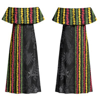 Hawaii Lei Kanaka Maoli Flag Couples Matching Off Shoulder Maxi Dress and Long Sleeve Button Shirt Tropical Vibes LT05 - Polynesian Pride