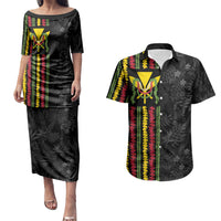 Hawaii Lei Kanaka Maoli Flag Couples Matching Puletasi and Hawaiian Shirt Tropical Vibes LT05 Black - Polynesian Pride