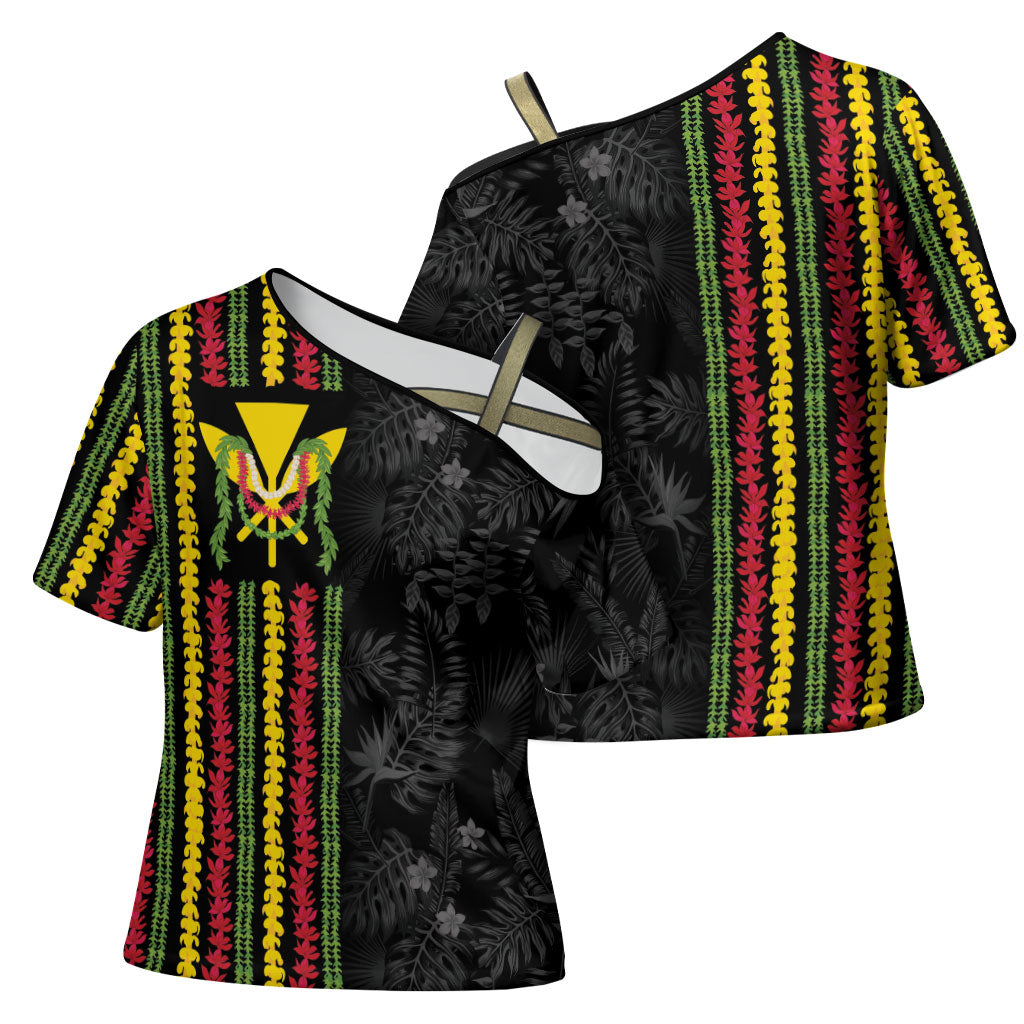 Hawaii Lei Kanaka Maoli Flag Cross Shoulder Shirt Tropical Vibes LT05 - Polynesian Pride