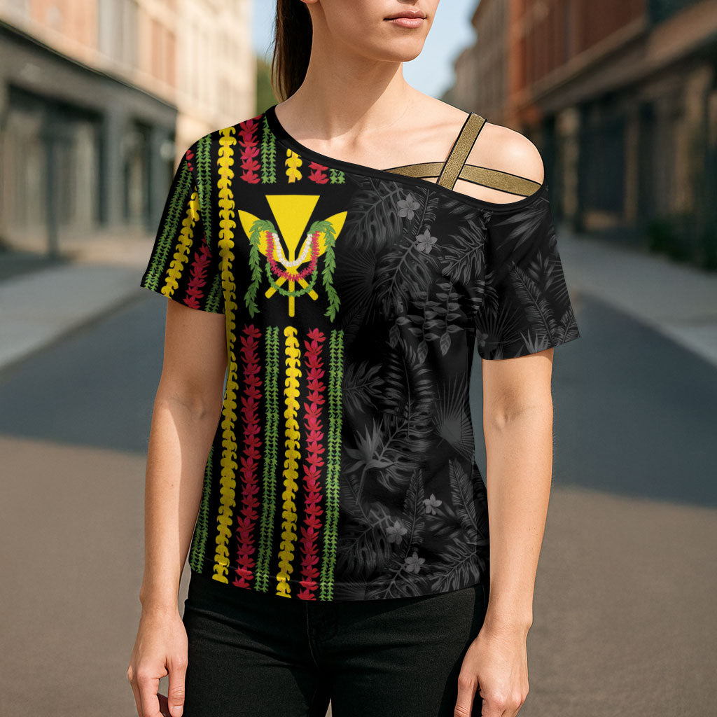 Hawaii Lei Kanaka Maoli Flag Cross Shoulder Shirt Tropical Vibes LT05 - Polynesian Pride