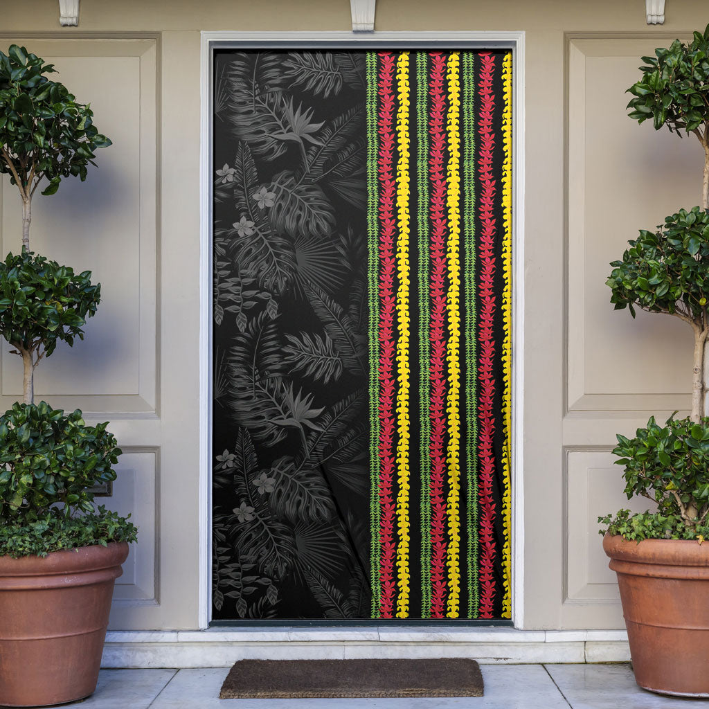 Hawaii Lei Kanaka Maoli Flag Door Cover Tropical Vibes LT05 Black - Polynesian Pride