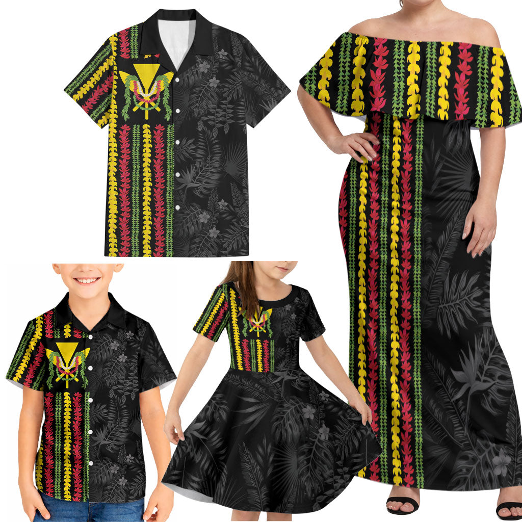 Hawaii Lei Kanaka Maoli Flag Family Matching Off Shoulder Maxi Dress and Hawaiian Shirt Tropical Vibes LT05 - Polynesian Pride