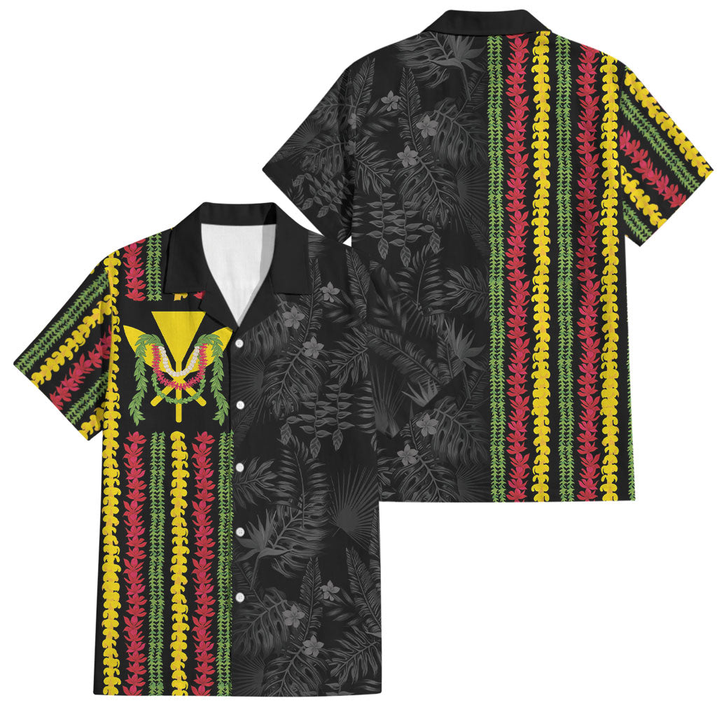 Hawaii Lei Kanaka Maoli Flag Family Matching Puletasi and Hawaiian Shirt Tropical Vibes LT05 Dad's Shirt - Short Sleeve Black - Polynesian Pride