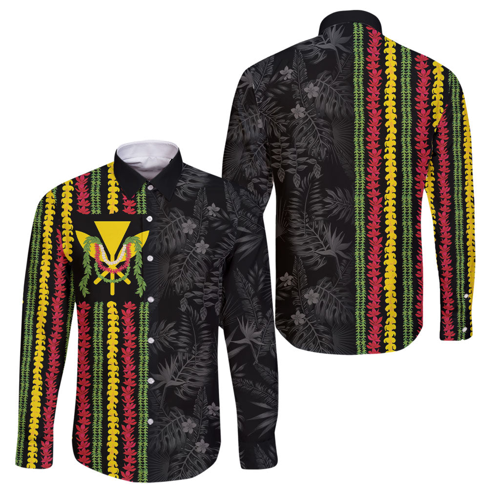 Hawaii Lei Kanaka Maoli Flag Family Matching Summer Maxi Dress and Hawaiian Shirt Tropical Vibes LT05 Dad's Shirt - Long Sleeve Black - Polynesian Pride