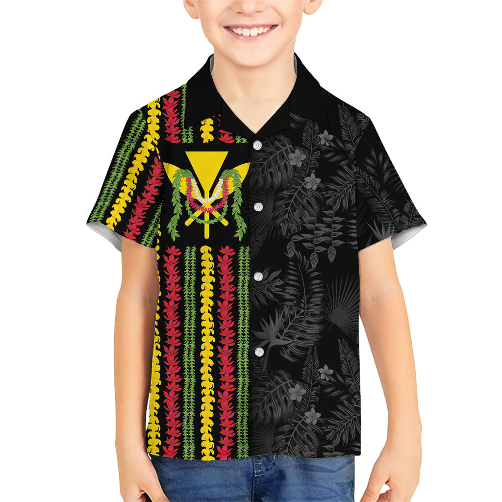 Hawaii Lei Kanaka Maoli Flag Kid Hawaiian Shirt Tropical Vibes LT05 Kid Black - Polynesian Pride