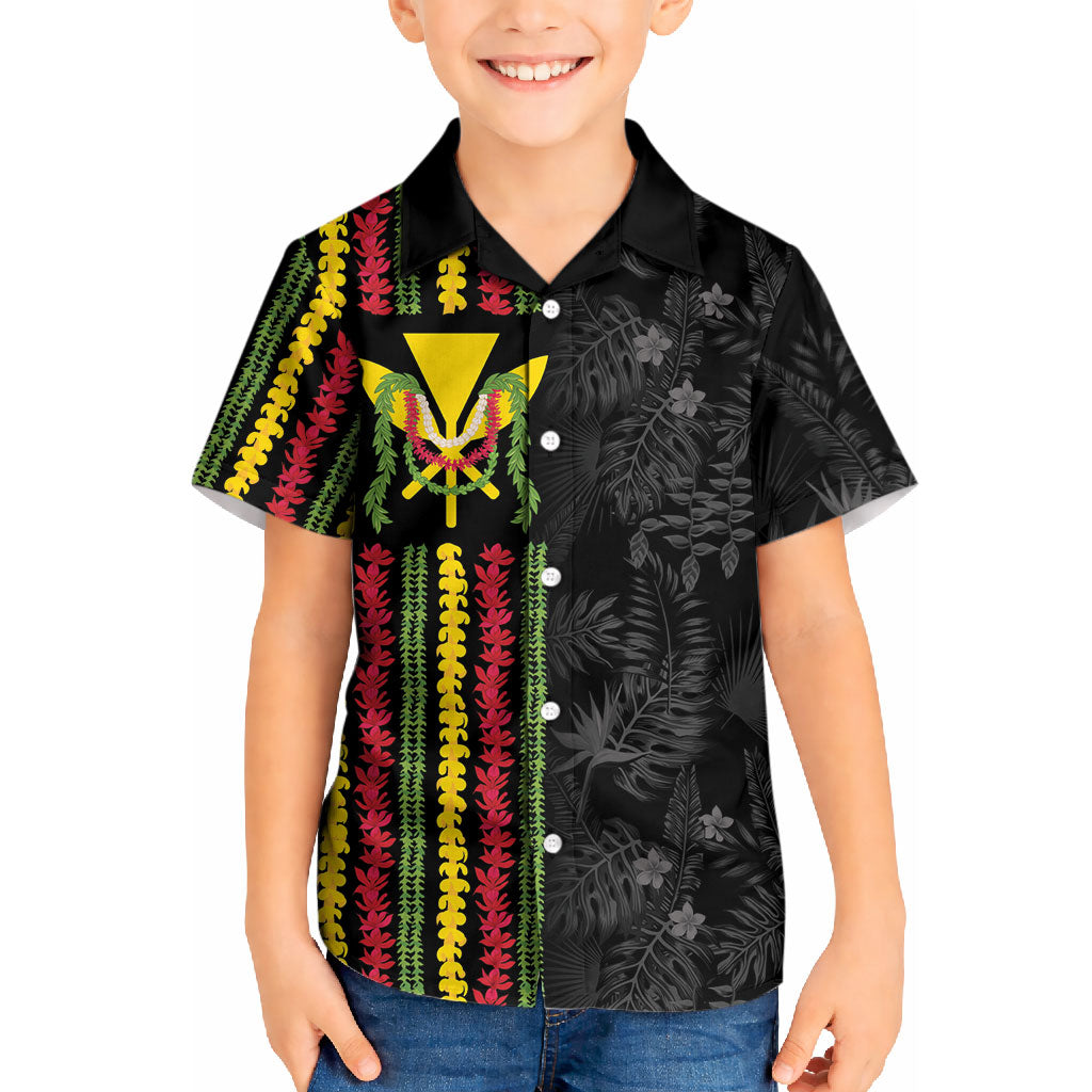 Hawaii Lei Kanaka Maoli Flag Kid Hawaiian Shirt Tropical Vibes LT05 Kid Black - Polynesian Pride