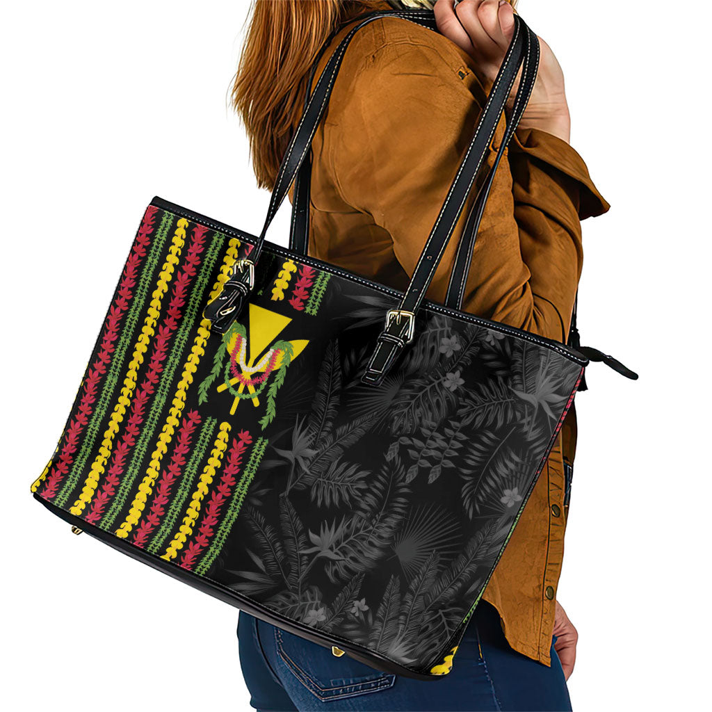 Hawaii Lei Kanaka Maoli Flag Leather Tote Bag Tropical Vibes LT05 - Polynesian Pride