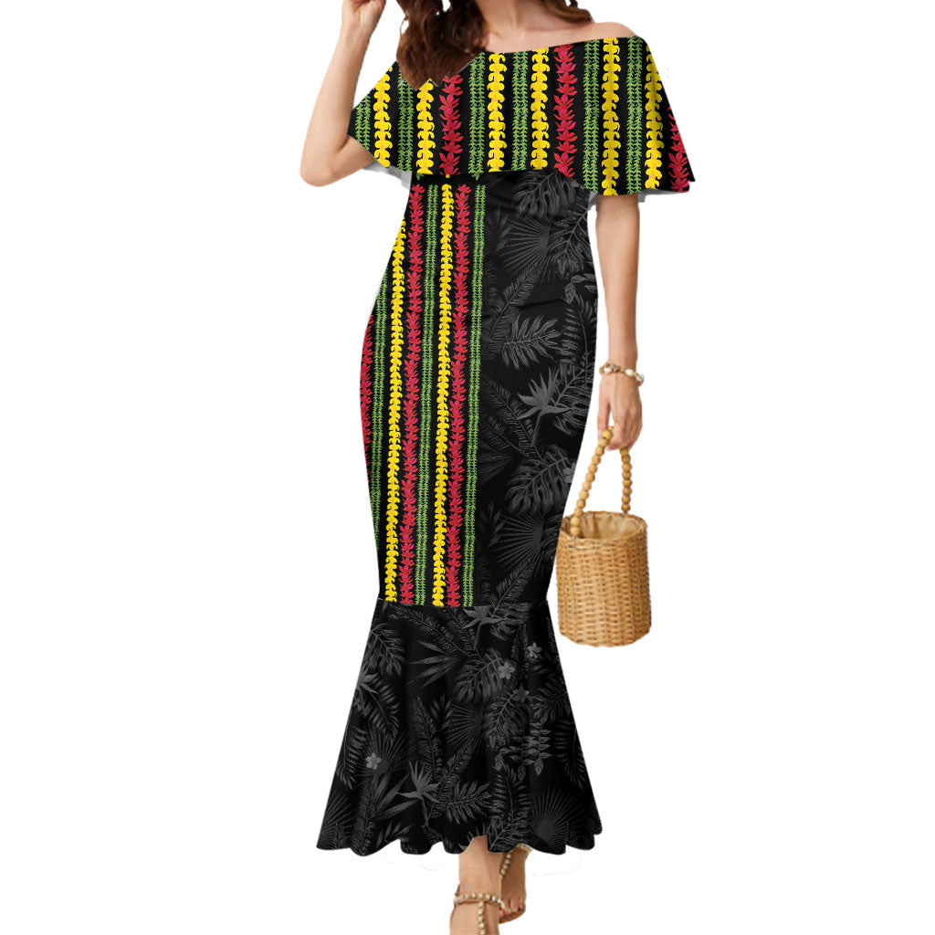 Hawaii Lei Kanaka Maoli Flag Mermaid Dress Tropical Vibes LT05 Women Black - Polynesian Pride