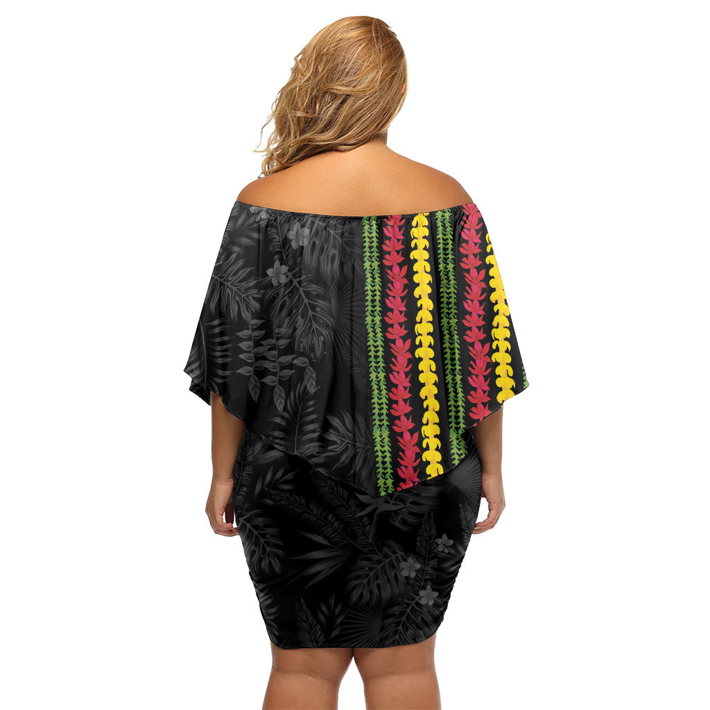 Hawaii Lei Kanaka Maoli Flag Off Shoulder Short Dress Tropical Vibes LT05 - Polynesian Pride