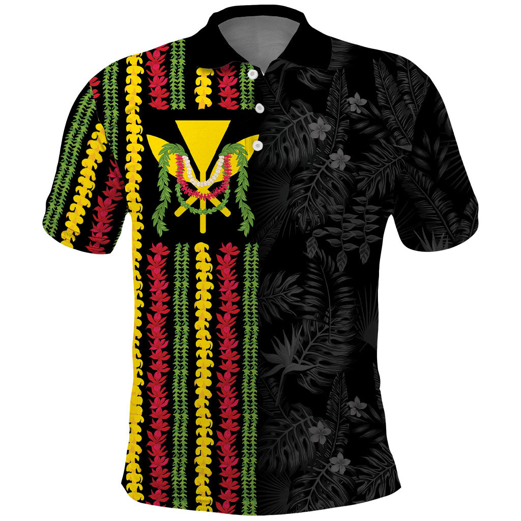 Hawaii Lei Kanaka Maoli Flag Polo Shirt Tropical Vibes LT05 Black - Polynesian Pride
