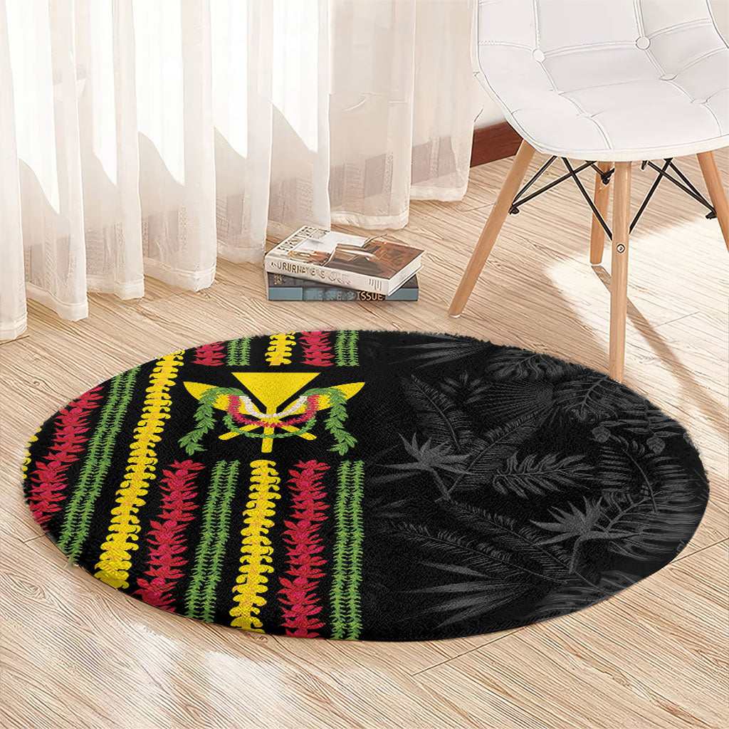 Hawaii Lei Kanaka Maoli Flag Round Carpet Tropical Vibes LT05 - Polynesian Pride