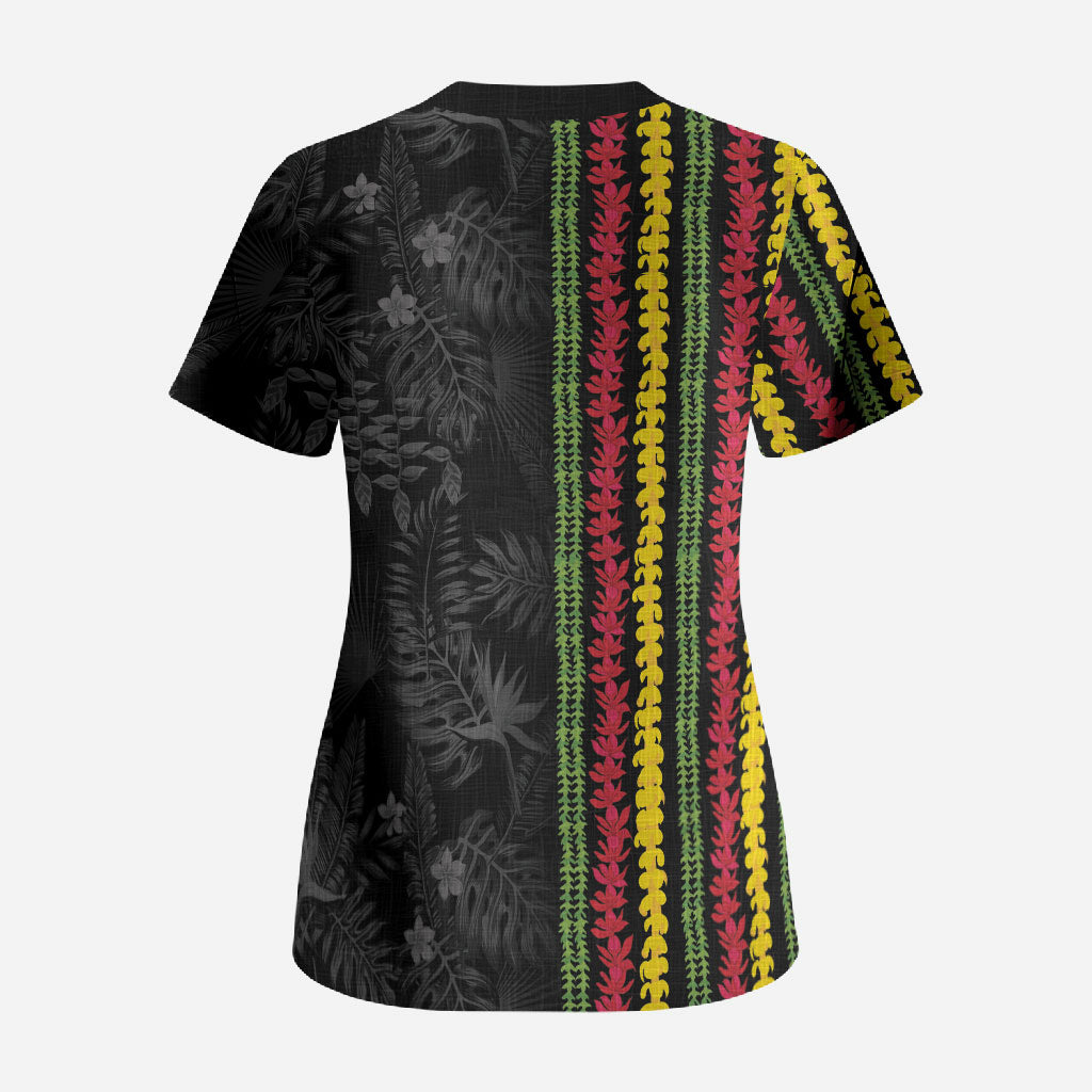Hawaii Lei Kanaka Maoli Flag Scrub Top Tropical Vibes LT05 - Polynesian Pride