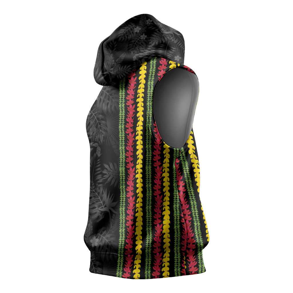Hawaii Lei Kanaka Maoli Flag Sleeveless Hoodie Tropical Vibes LT05 - Polynesian Pride