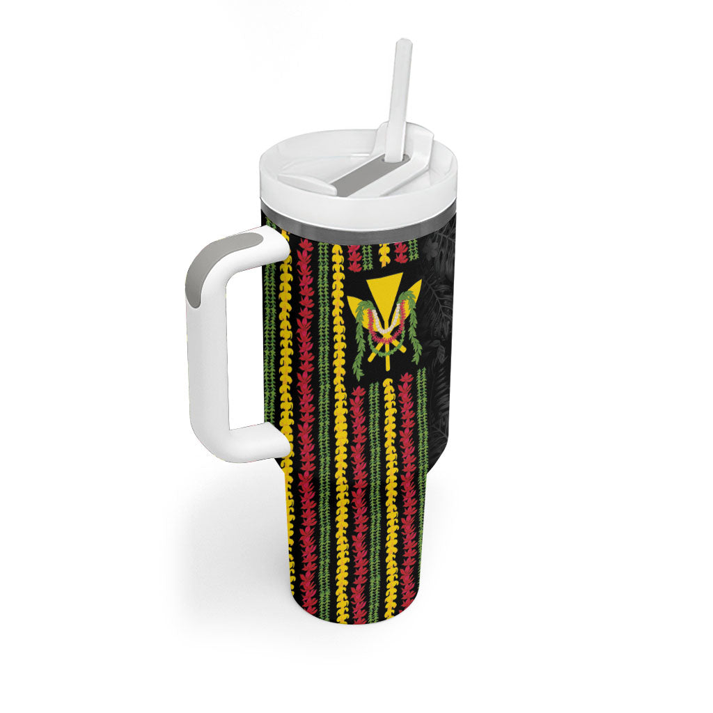 Hawaii Lei Kanaka Maoli Flag Tumbler With Handle Tropical Vibes LT05 - Polynesian Pride
